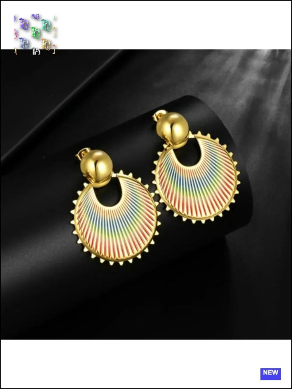 Stainless Steel 18K Gold Plated Fan-Shaped Drop Dangle Earrings Chunky
